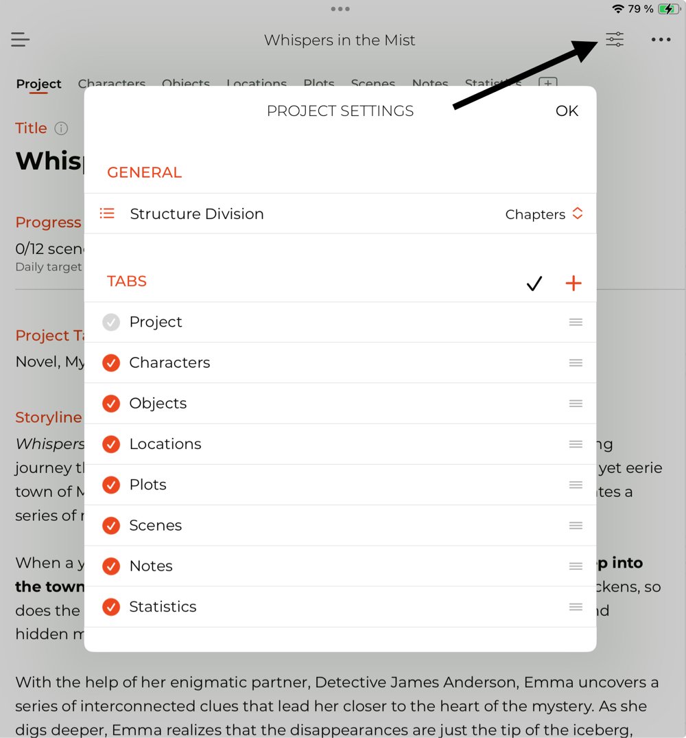 Writing app with custom sections